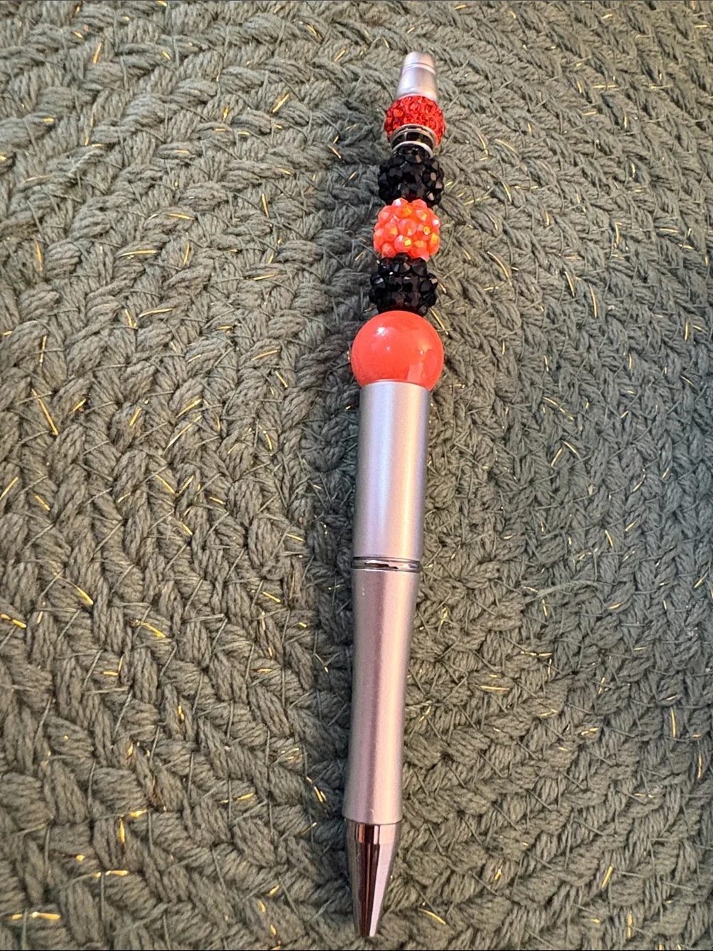 Silver Stylus Pen with Red and Black Beaded Charm